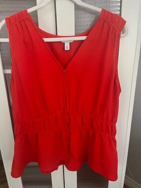 Nine West Red Sleeveless Peplum Button-Front Top